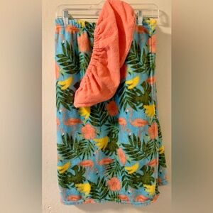 Tropical Flamingo Velcro shower towel and hair twist towel